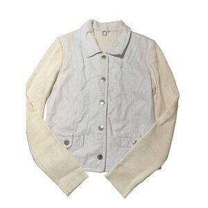 One Girl Who Anthropologie White Perforated Leather Front Sweater Jacket Sz M